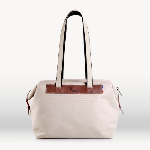 Sac cabas zippé  46 cm  Grège/Tabac