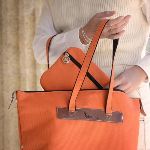 Sac cabas zippé  46 cm  Orange/Tabac