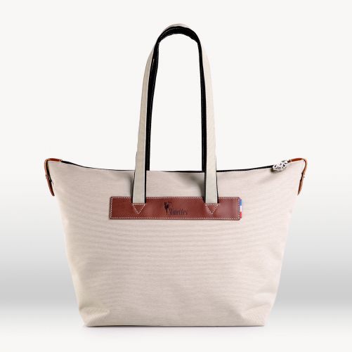 Sac cabas zippé  46 cm  Grège/Tabac