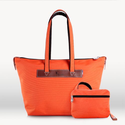 Sac cabas zippé  46 cm  Orange/Tabac