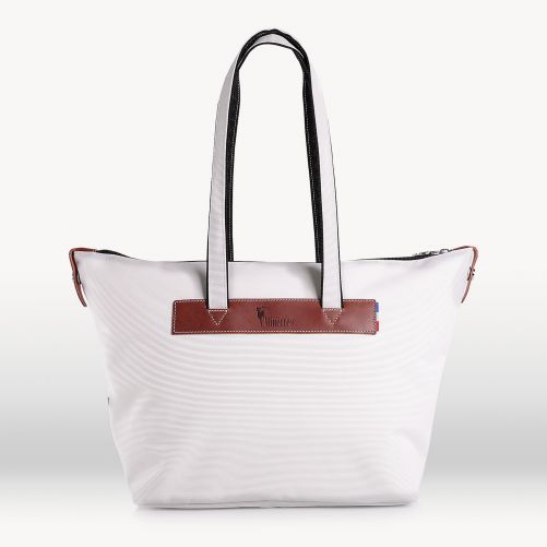 Sac cabas zippé  46 cm Blanc/Tabac