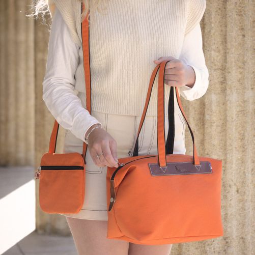 Sac cabas zippé  46 cm  Orange/Tabac